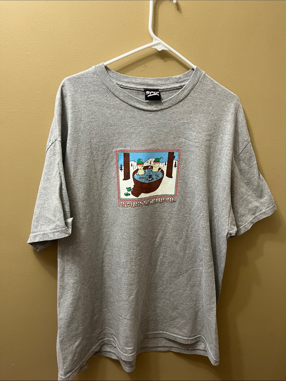 Frosty the Snow Man Hot Tub Bad Idea Gray Short-Sleeve Graphic Tee
